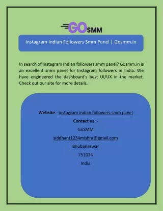 Instagram Indian Followers Smm Panel Gosmm.in
