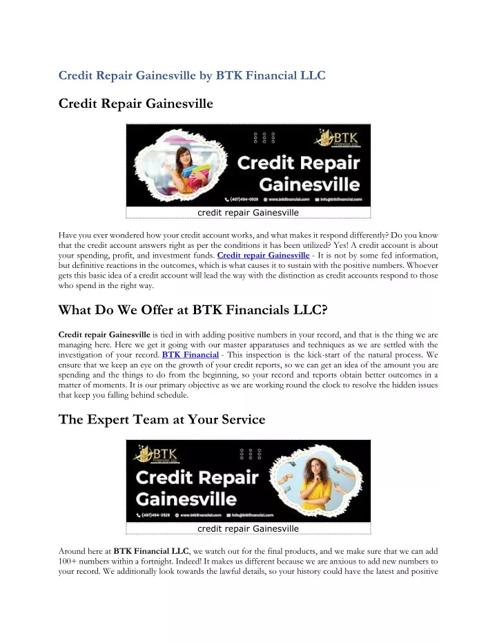 credit repair gainesville by btk financial llc