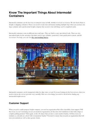 know the important things about intermodal