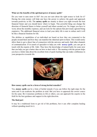 What are the benefits of the spiritual power of money spells