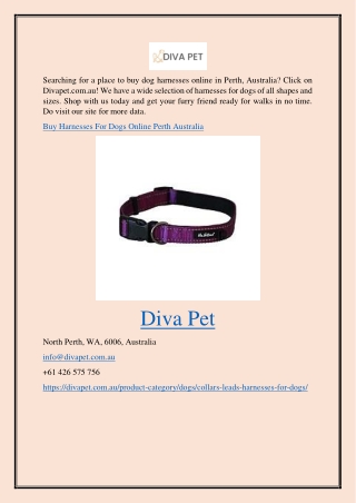 Buy Harnesses For Dogs Online Perth Australia Divapet.com.au