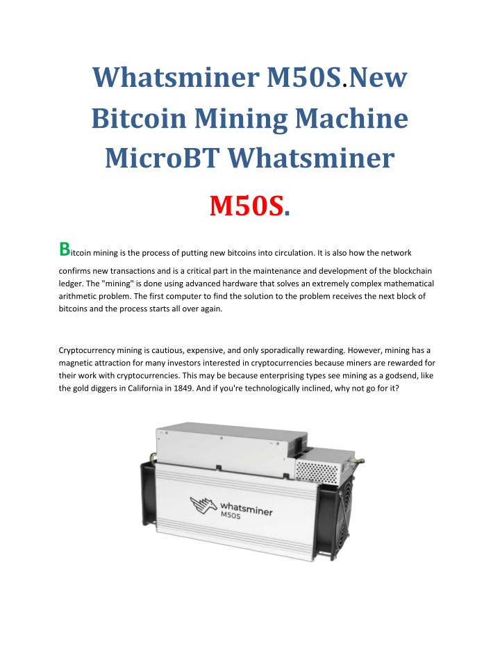 whatsminer m50s new bitcoin mining machine