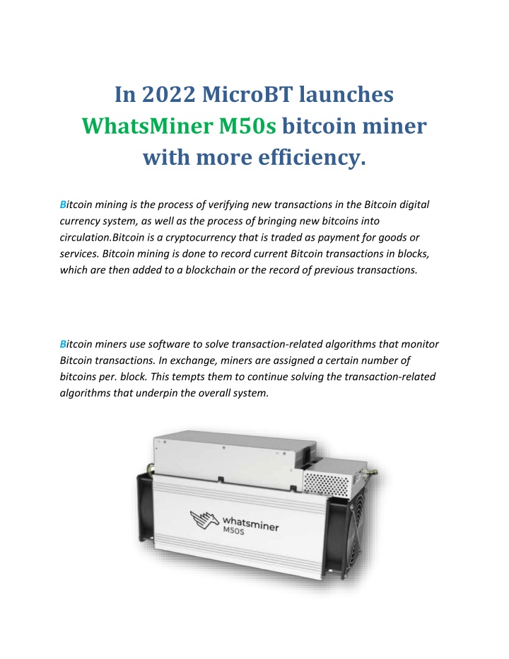 in 2022 microbt launches whatsminer m50s bitcoin
