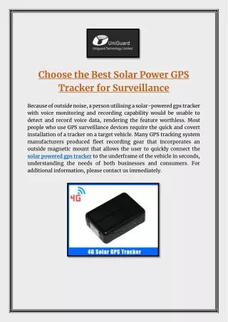 Choose the Best Solar Power GPS Tracker for Surveillance