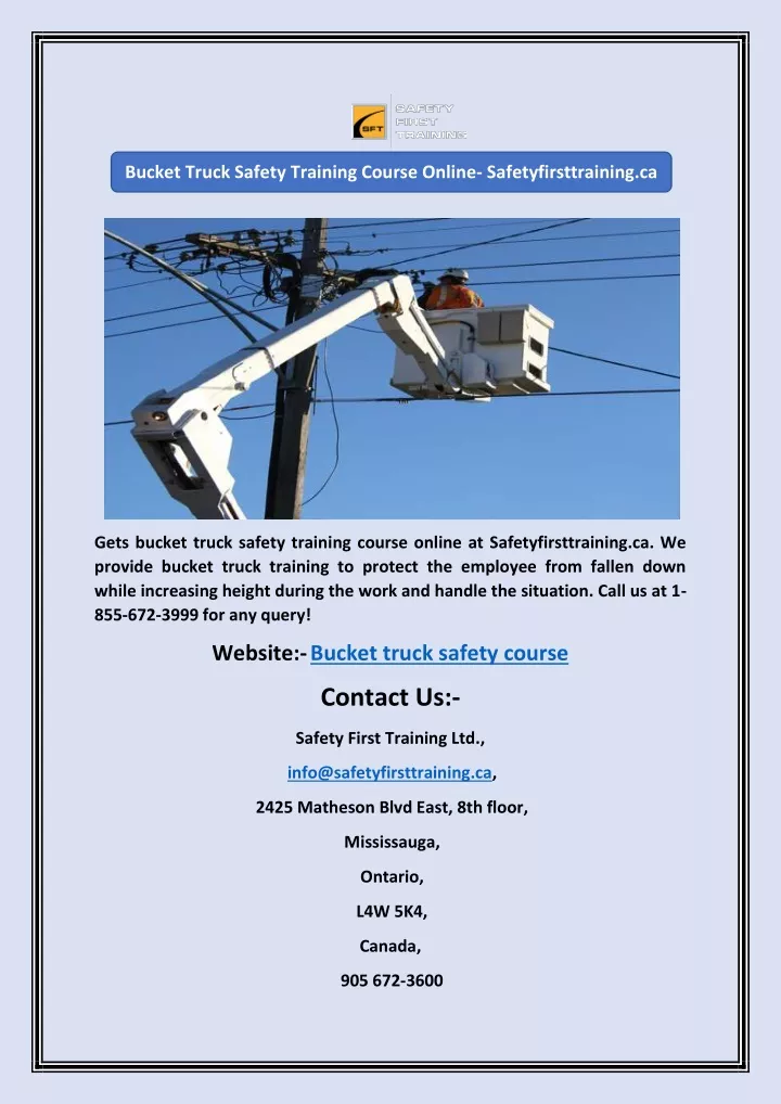 bucket truck safety training course online