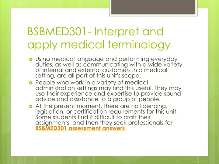 bsbmed301 interpret and apply medical terminology