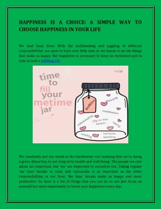 HAPPINESS IS A CHOICE  6 SIMPLE WAY TO CHOOSE HAPPINESS IN YOUR LIFE