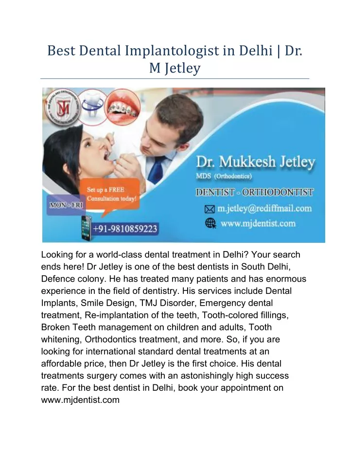 best dental implantologist in delhi dr m jetley