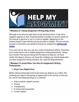 7 Mistakes In Taking Assignment Writing Help OnlineE-converted