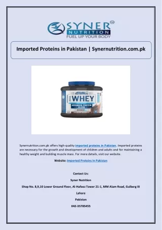 Imported Proteins in Pakistan | Synernutrition.com.pk