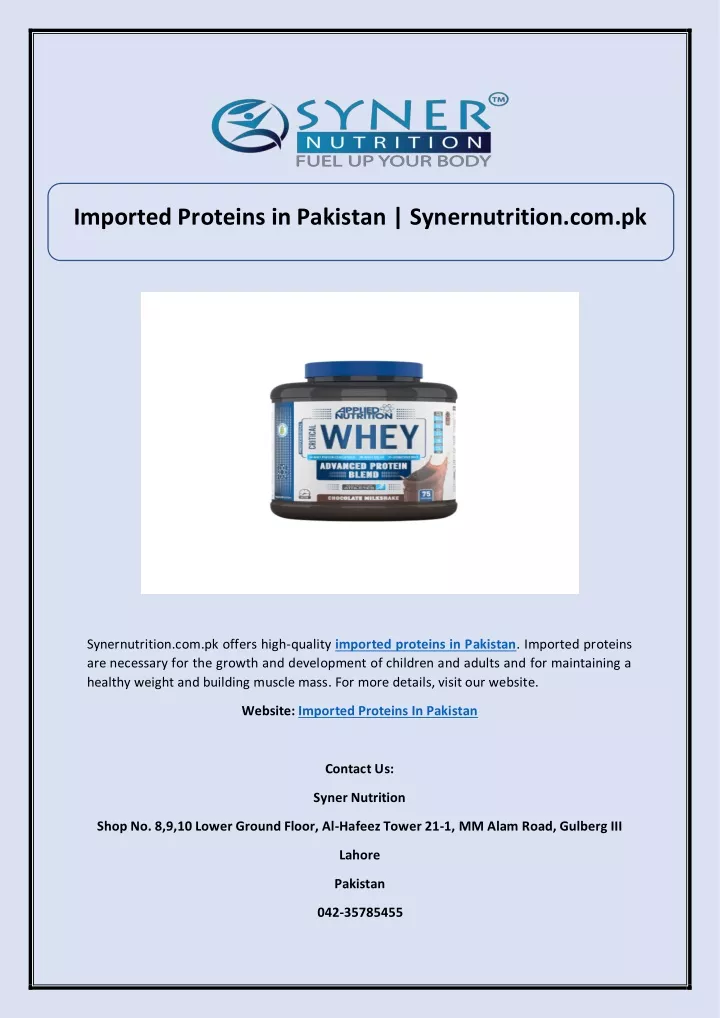 imported proteins in pakistan synernutrition