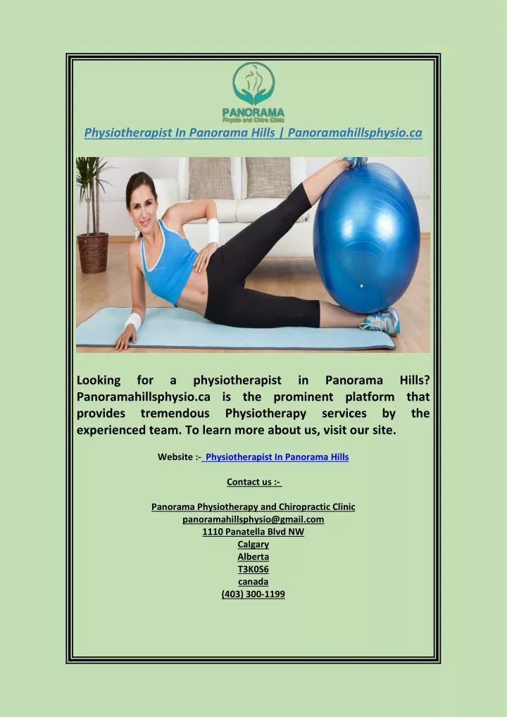 physiotherapist in panorama hills