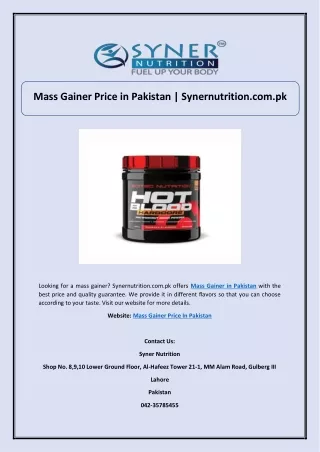 Mass Gainer Price in Pakistan | Synernutrition.com.pk