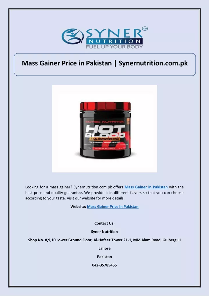 mass gainer price in pakistan synernutrition