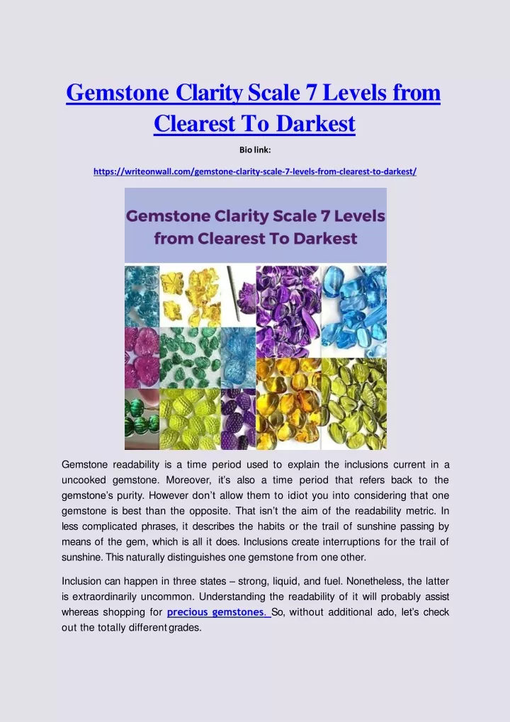 gemstone clarity scale 7 levels from clearest to darkest