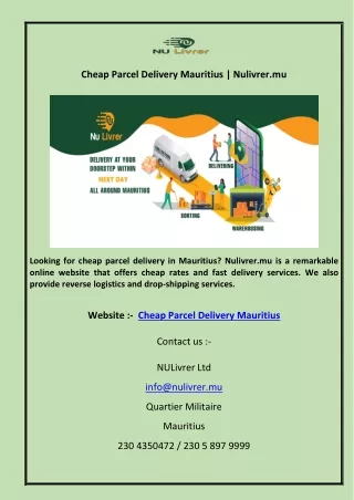 Cheap Parcel Delivery Mauritius  Nulivrer.mu