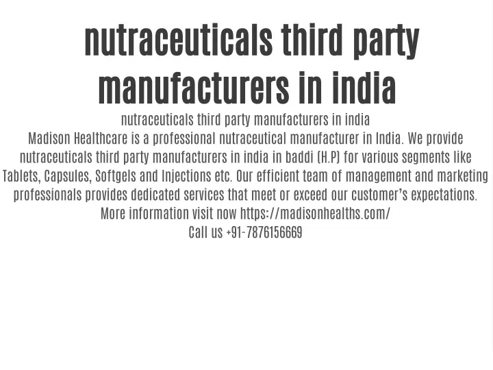 nutraceuticals third party manufacturers in india