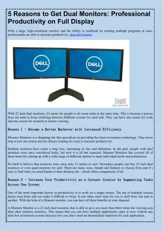 5 Reasons to Get Dual Monitors Professional Productivity on Full Display