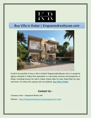 Buy Villa in Dubai  Kingswoodrealtyuae.com