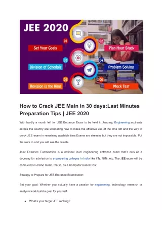 How to Crack JEE Main in 30 days:Last Minutes Preparation Tips