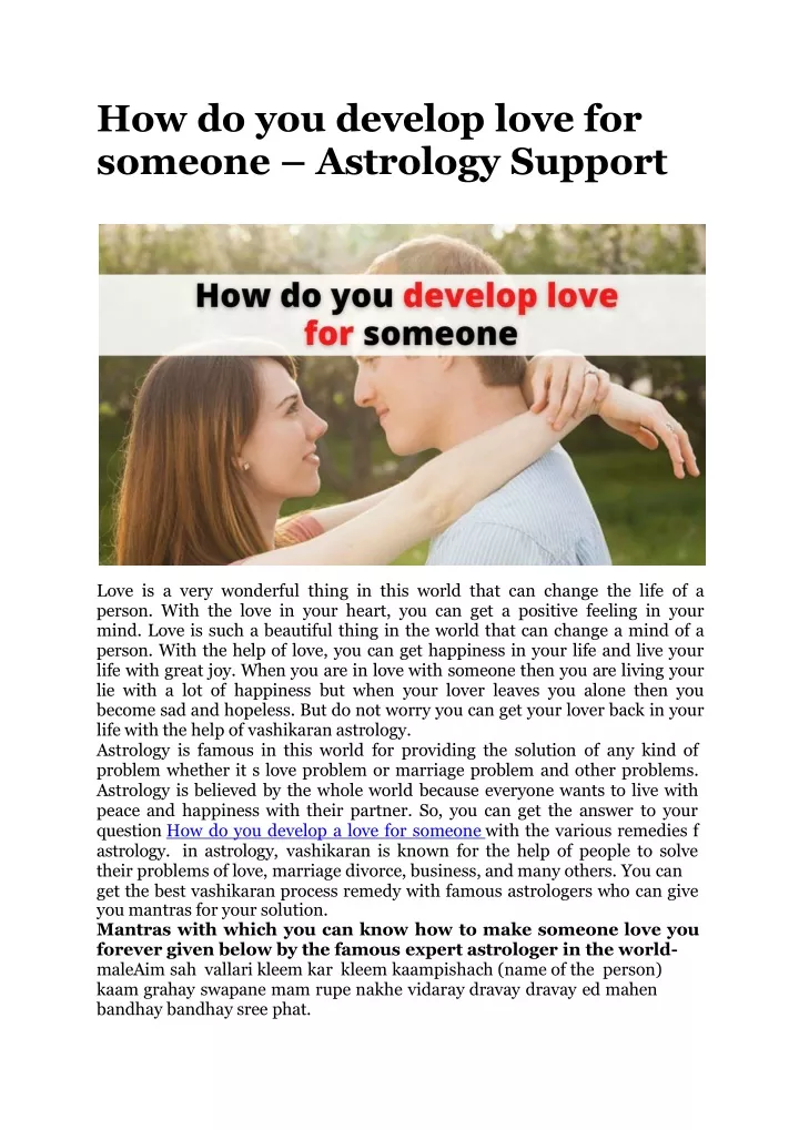 how do you develop love for someone astrology support