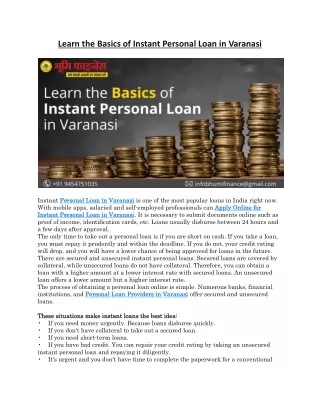 learn the basics of instant personal loan