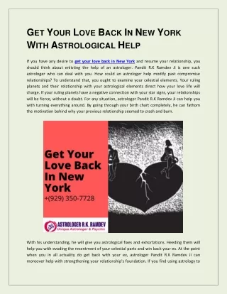 Get Your Love Back In New York With Astrological Help