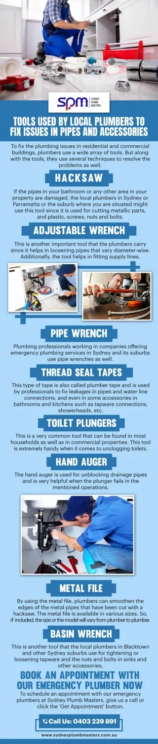 TOOLS USED BY LOCAL PLUMBERS TO FIX ISSUES IN PIPES AND ACCESSORIES