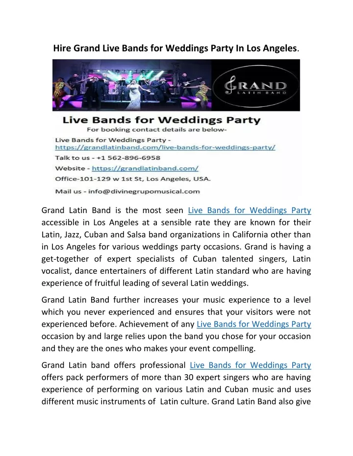 hire grand live bands for weddings party