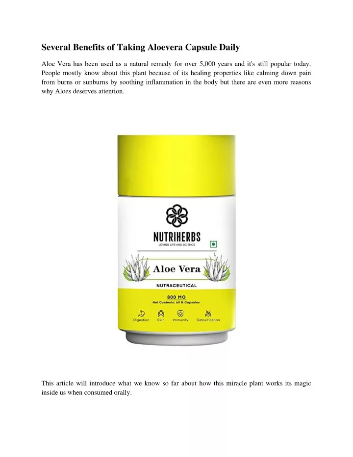 several benefits of taking aloevera capsule daily