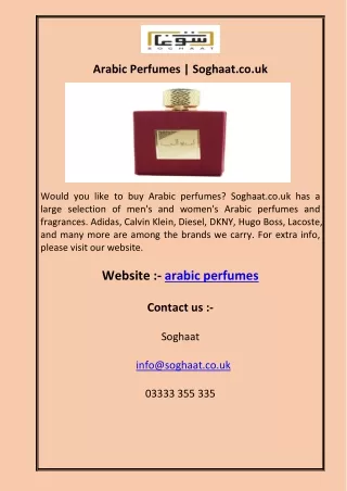 Arabic Perfumes | Soghaat.co.uk