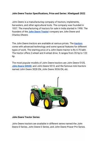 john deere tractor specifications price