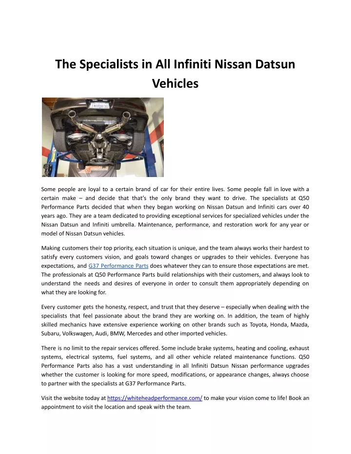 the specialists in all infiniti nissan datsun