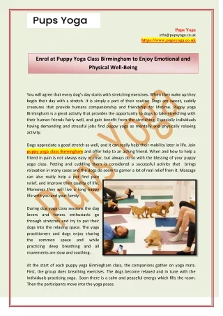 Enrol at Puppy Yoga Class Birmingham to Enjoy Emotional and Physical Well-Being