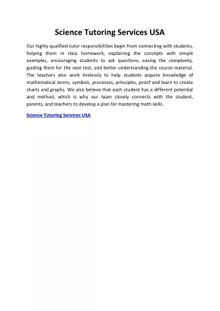 Science Tutoring Services USA