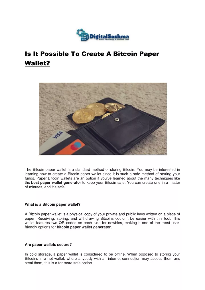is it possible to create a bitcoin paper wallet