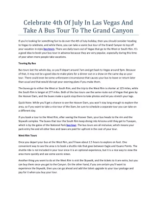 Celebrate 4th Of July In Las Vegas And Take A Bus Tour To The Grand Canyon