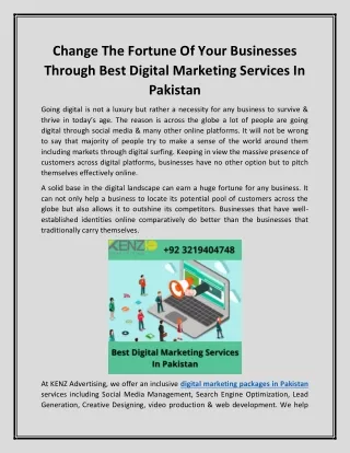 Change The Fortune Of Your Businesses Through Best Digital Marketing Services In Pakistan