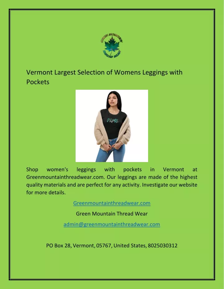 vermont largest selection of womens leggings with