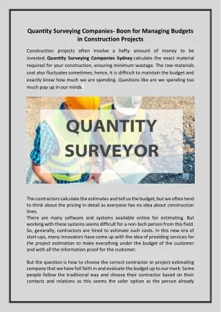 Quantity surveying companies- Boon for managing budgets in construction projects