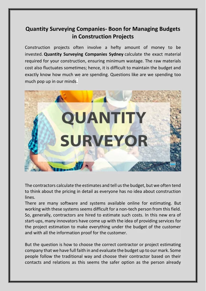 quantity surveying companies boon for managing