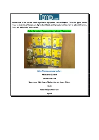 Online Agriculture Equipment Store Nigeria  Tannax.com