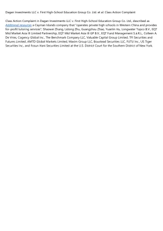 Dagan Investments LLC v. First High-School Education Group Co. Ltd. et al: Class