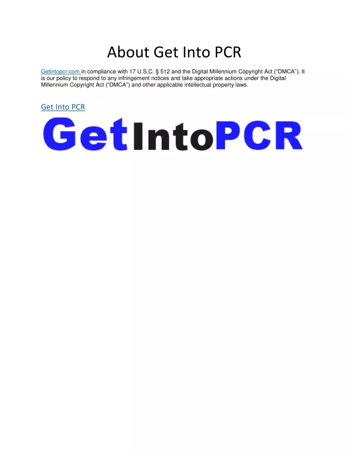about get into pcr