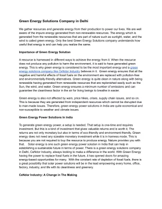 Green Energy Solutions Company in Delhi