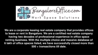 Managed Office Space for Rent in Bangalore