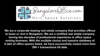 Managed Office Space for Rent in Bangalore