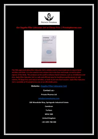 get saypha filler lidocaine 1ml at cheap price