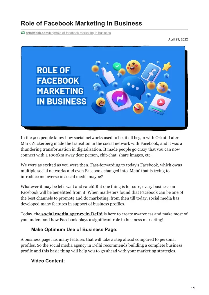 role of facebook marketing in business