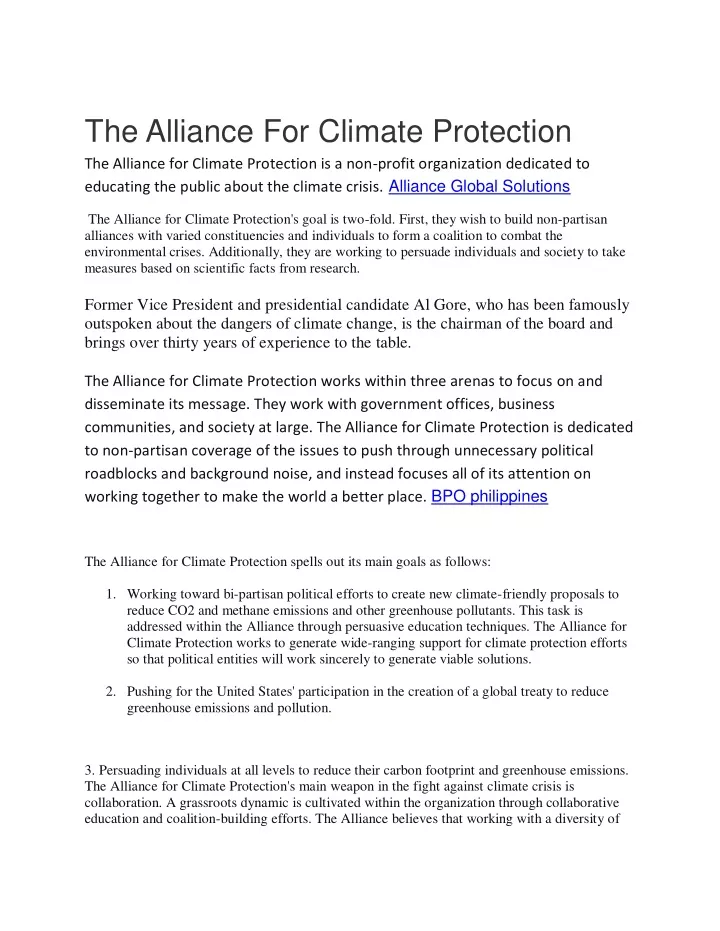 the alliance for climate protection the alliance